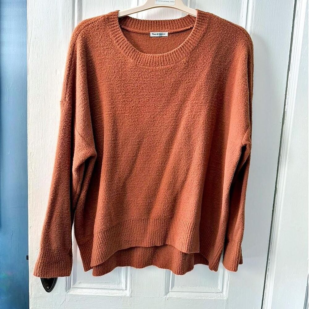 Theo & Spence Fuzzy Crewneck Oversized Sweater - Burnt Orange Rust - Large